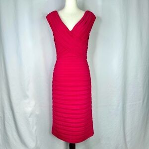 Tadashi Collection bodycon knee-length dress all-over pleats raspberry pink Med